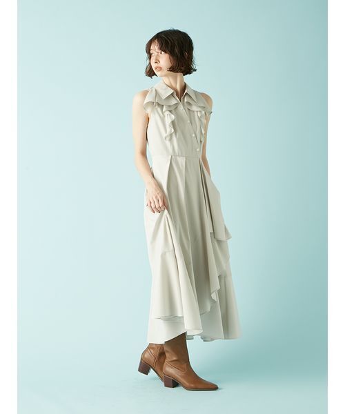 ラッフルフリルティアードシャツワンピ―ス（ワンピース）｜LILY