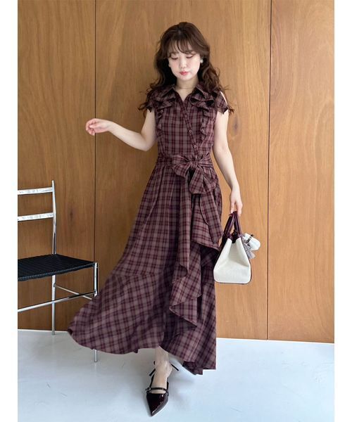 lily brown ラッフルフリルティアードシャツワンピース ラッフルフリルティアードシャツワンピース(マキシ・ロング