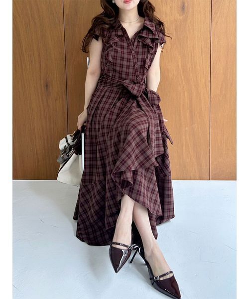 ラッフルフリルティアードシャツワンピ―ス（ワンピース）｜LILY