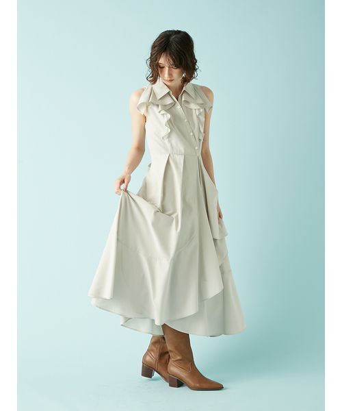 ラッフルフリルティアードシャツワンピ―ス（ワンピース）｜LILY