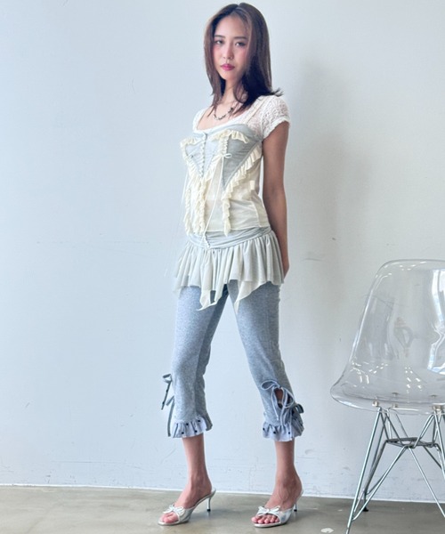 コットン3Dパンツアート2のみ ドットティアード】コットンリブパンツ（その他パンツ）｜Y2K