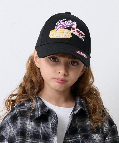 X-girl Stages（エックスガールステージス）の「MIXロゴキャップ（キャップ・キッズ・ブラック/ブルー・52-56cm/S(48-52cm)）」の2枚目の写真