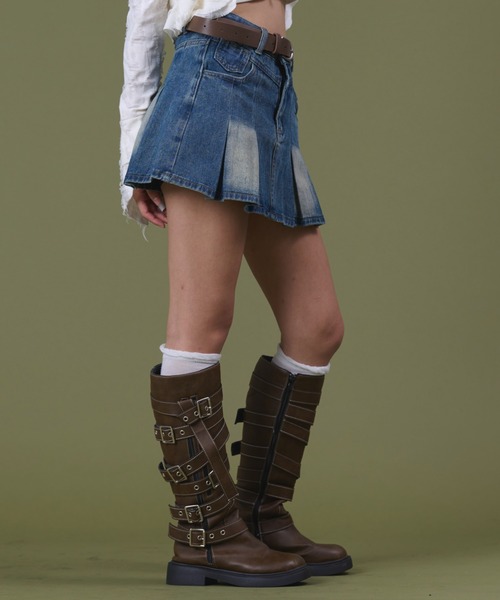 dispark（ディスパーク）の「DISPARK/タックプリーツデニムミニスカパン（デニムスカート・レディース・インディゴブルー/ライトインディゴブルー・SMALL/MEDIUM）」の4枚目の写真