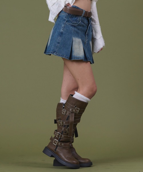 dispark（ディスパーク）の「DISPARK/タックプリーツデニムミニスカパン（デニムスカート・レディース・インディゴブルー/ライトインディゴブルー・SMALL/MEDIUM）」の5枚目の写真