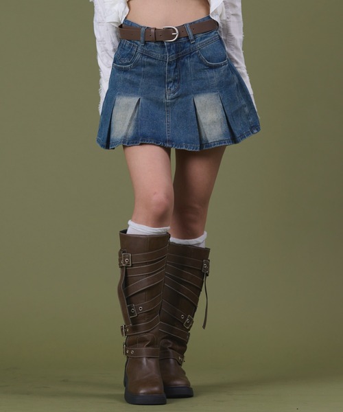 dispark（ディスパーク）の「DISPARK/タックプリーツデニムミニスカパン（デニムスカート・レディース・インディゴブルー/ライトインディゴブルー・SMALL/MEDIUM）」の3枚目の写真