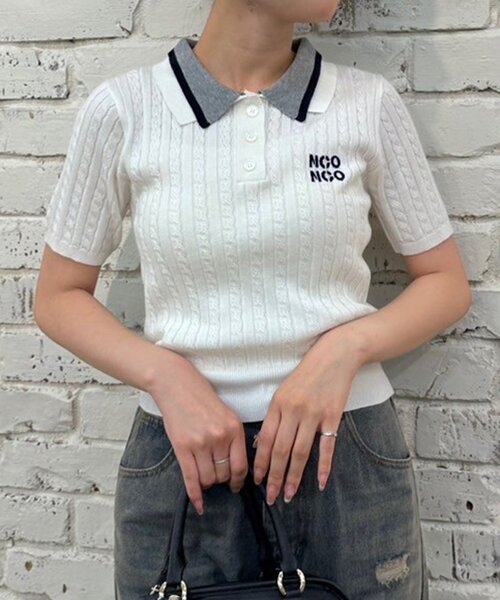 continuer de NICE CLAUP(コンティニューデナイスクラップ)の「2枚衿ケーブルニット(ニット/セーター・レディース・トップグレー/オフホワイト/ネイビー・FREE)」の15枚目の写真