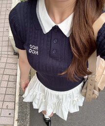 2枚衿ケーブルニット
