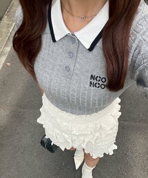 2枚衿ケーブルニット