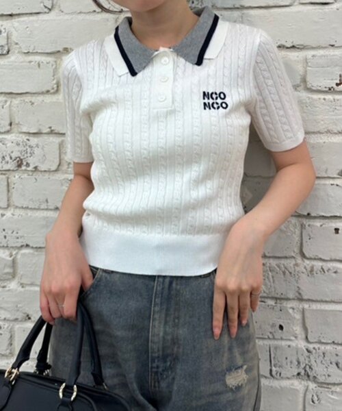 continuer de NICE CLAUP(コンティニューデナイスクラップ)の「2枚衿ケーブルニット(ニット/セーター・レディース・トップグレー/オフホワイト/ネイビー・FREE)」の14枚目の写真