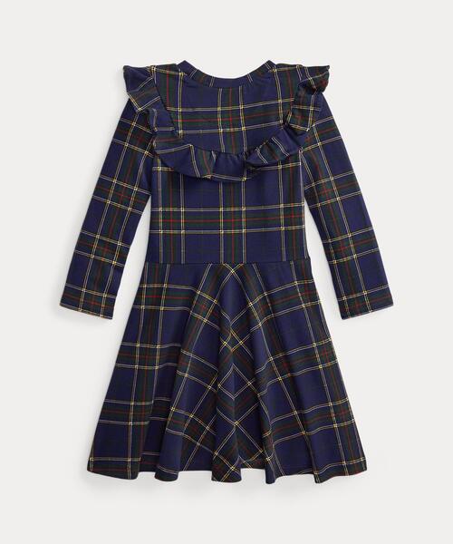 チェック フリル ストレッチ ジャージー ドレス（ワンピース）｜POLO