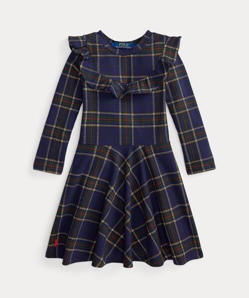 チェック フリル ストレッチ ジャージー ドレス（ワンピース）｜POLO