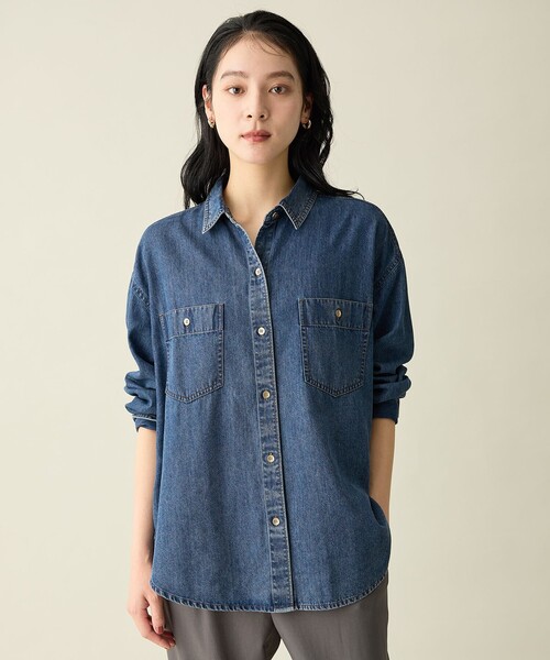 ANY(エニィ)の「オーバーデニムシャツ(シャツ/ブラウス・レディース・ダルブルー系/グレー系・X-LARGE)」の3枚目の写真