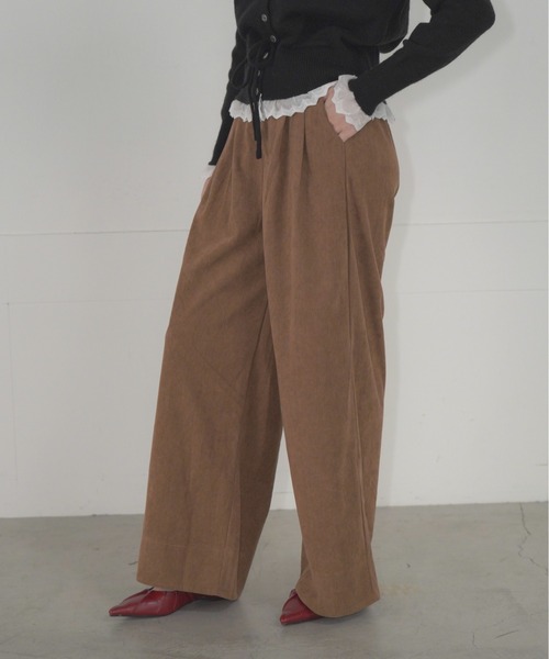 Mirette（ミレット）の「タックワイドコーデュロイパンツ / Tuck Wide Corduroy Pants（その他パンツ・レディース・ライトブラウン/バーガンディー/ダークブラウン・SMALL/MEDIUM/LARGE）」の5枚目の写真