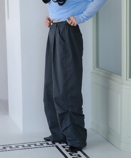 やまだ YAMADA企画/WEB限定/2サイズ展開】スーパーハイデザインタックパンツ