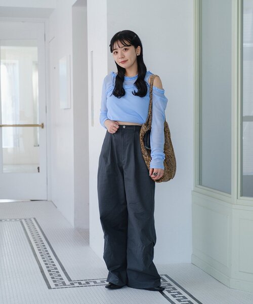 YAMADA企画/WEB限定/2サイズ展開】スーパーハイデザインタックパンツ