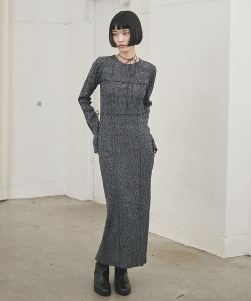 ビスチェデザインミックスニットロングワンピース（ワンピース）｜AIC