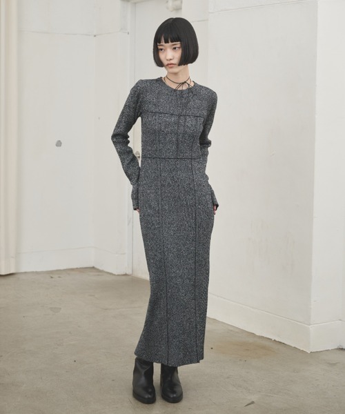 ビスチェデザインミックスニットロングワンピース（ワンピース）｜AIC