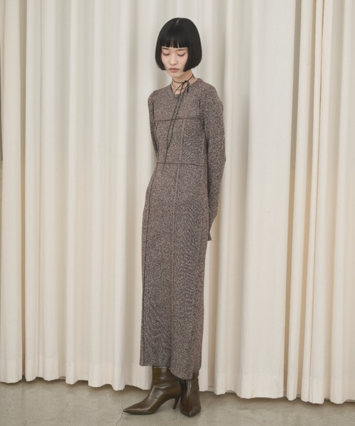 AIC.(エーアイシー)の「ビスチェデザインミックスニットロングワンピース(ワンピース・レディース・グレー/ブラウン・FREE)」の4枚目の写真