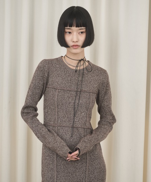 ビスチェデザインミックスニットロングワンピース（ワンピース）｜AIC