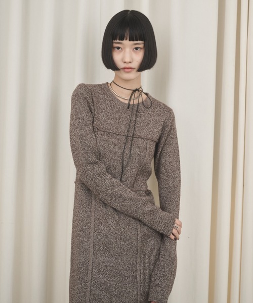 ビスチェデザインミックスニットロングワンピース（ワンピース）｜AIC