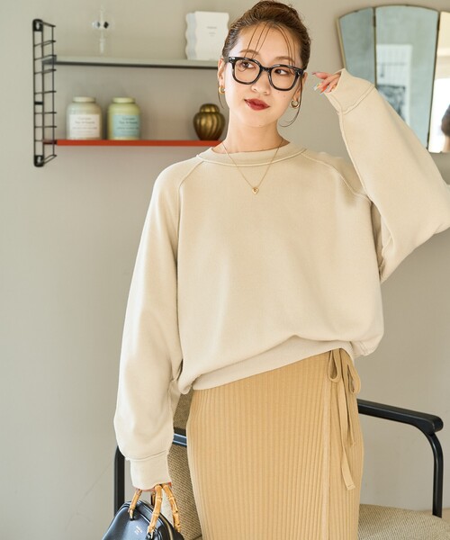 限定展開 スウェット ライク ラグラン ショート ニット プルオーバー