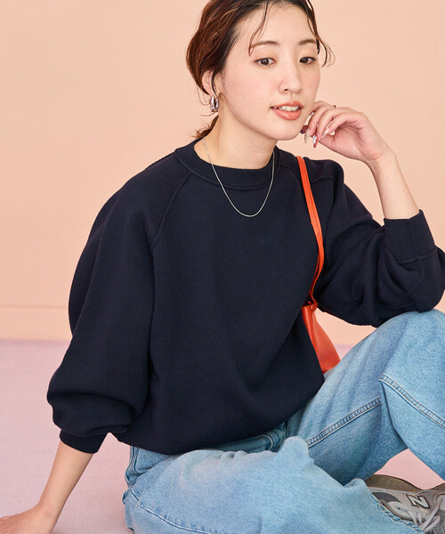 FREAK'S STORE（フリークスストア）の「限定展開　スウェット ライク ラグラン ショート ニット プルオーバー（ニット/セーター・レディース・ネイビー/グリーン/ピンク/ダークブラウン/ライトグレー/レッド/ブラック/ナチュラル・ﾌﾘ-）」の7枚目の写真