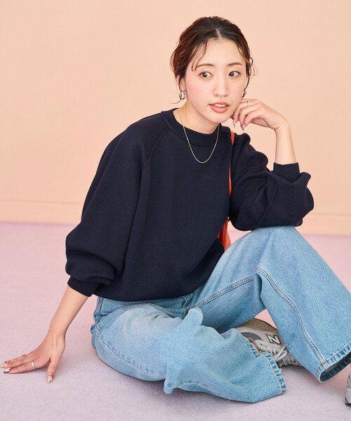 FREAK'S STORE（フリークスストア）の「限定展開　スウェット ライク ラグラン ショート ニット プルオーバー（ニット/セーター・レディース・ネイビー/グリーン/ピンク/ダークブラウン/ライトグレー/レッド/ブラック/ナチュラル・ﾌﾘ-）」の19枚目の写真