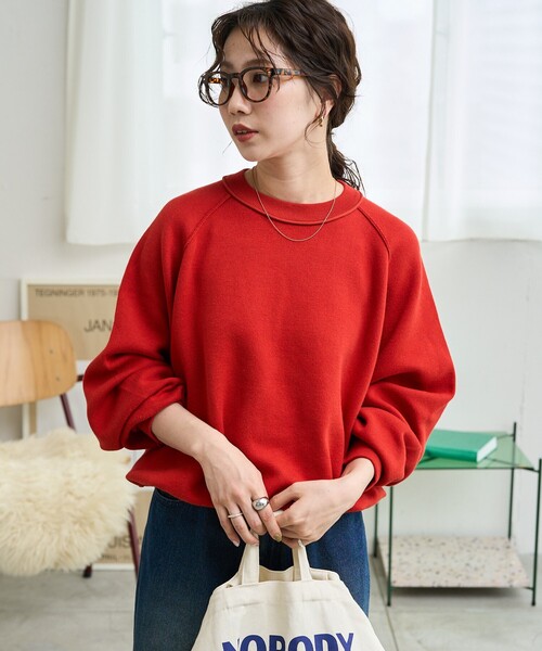 限定展開 スウェット ライク ラグラン ショート ニット プル