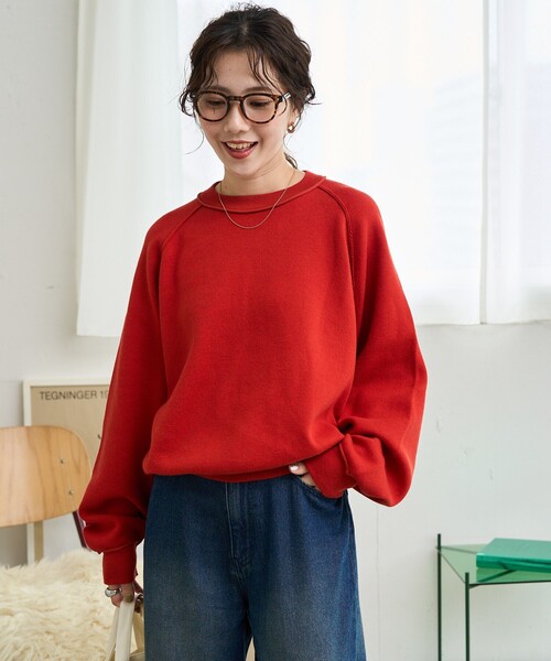 セール】限定展開 スウェット ライク ラグラン ショート ニット プル