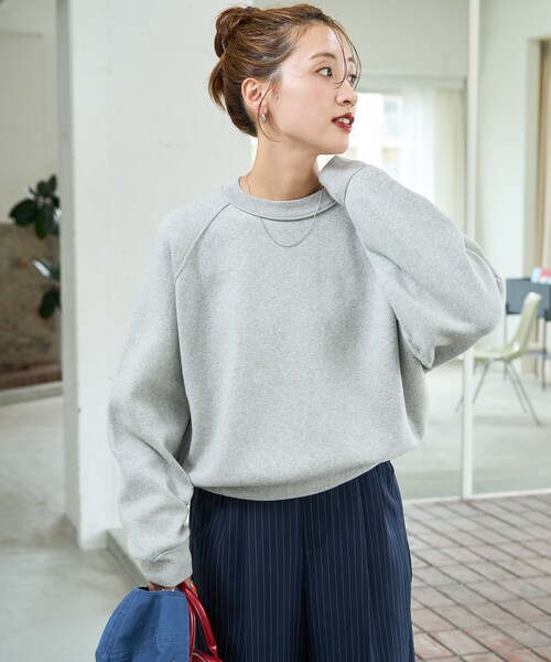 限定展開 スウェット ライク ラグラン ショート ニット プルオーバー