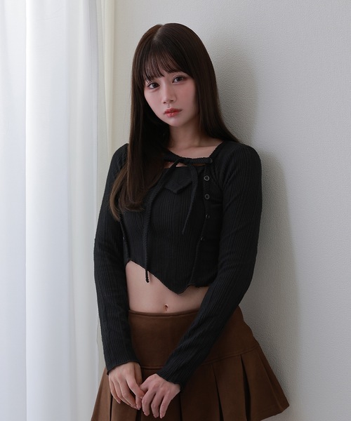 asymmetric perla kint tops / アシンメトリーペルラニットトップス