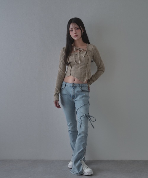 M DOLLY(エムドリー)の「asymmetric perla kint tops / アシンメトリーペルラニットトップス(ニット/セーター・レディース・ブラック/ベージュ・FREE)」の11枚目の写真