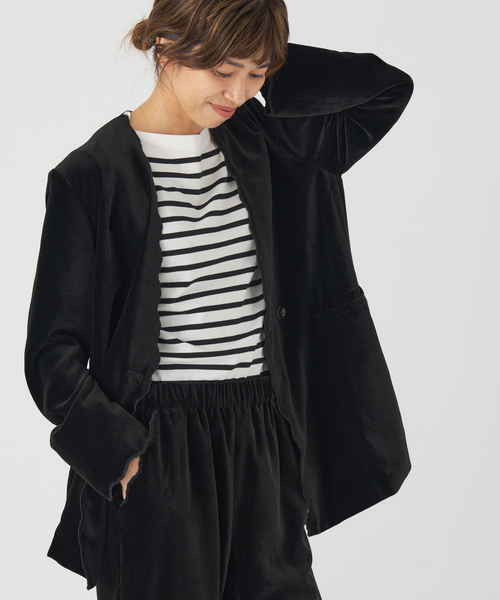 IENA スカラップドベルベットジャケット スカラップドベルベットジャケット（ノーカラージャケット）｜IENA
