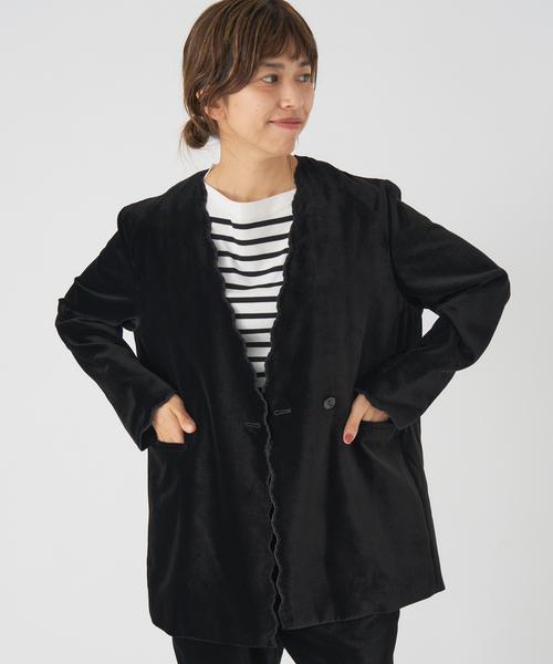 スカラップドベルベットジャケット（ノーカラージャケット）｜IENA