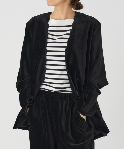 IENA スカラップドベルベットジャケット スカラップドベルベットジャケット（ノーカラージャケット）｜IENA