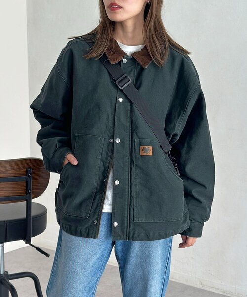 【美品】cpcm 襟コーデュロイワークジャケット　カーキM CPCM（シーピーシーエム）の「襟コーデュロイワークジャケット