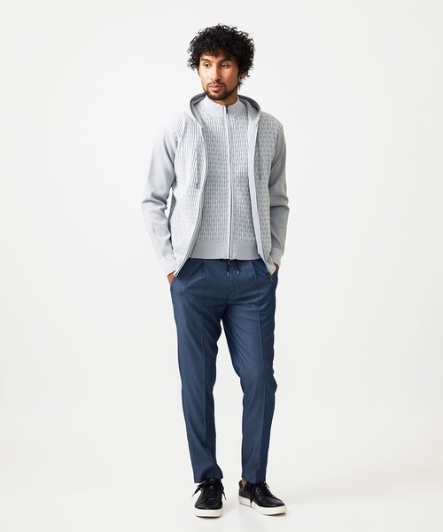 MICHEL KLEIN HOMME   （ミッシェルクランオム）の「【セットアップ】デニム調ワンタックイージーパンツ（スラックス・メンズ・ブルー/ブラック・MEDIUM/LARGE/X-LARGE）」の8枚目の写真