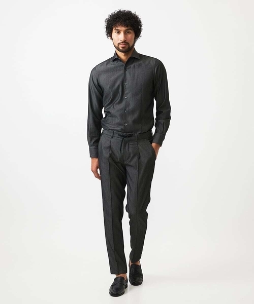MICHEL KLEIN HOMME   （ミッシェルクランオム）の「【セットアップ】デニム調ワンタックイージーパンツ（スラックス・メンズ・ブルー/ブラック・MEDIUM/LARGE/X-LARGE）」の3枚目の写真