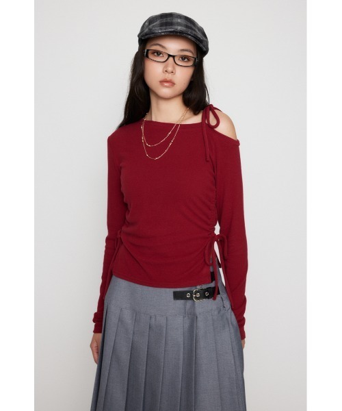 LAGUA GEM（ラグアジェム）の「SIDE GATHER RIBBON トップス（Tシャツ/カットソー・レディース・ブラック/グレー/バーガンディー・FREE）」の5枚目の写真