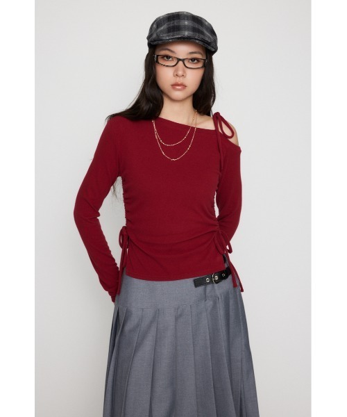 LAGUA GEM（ラグアジェム）の「SIDE GATHER RIBBON トップス（Tシャツ/カットソー・レディース・ブラック/グレー/バーガンディー・FREE）」の6枚目の写真