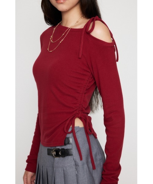 LAGUA GEM（ラグアジェム）の「SIDE GATHER RIBBON トップス（Tシャツ/カットソー・レディース・ブラック/グレー/バーガンディー・FREE）」の10枚目の写真