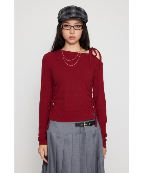 LAGUA GEM（ラグアジェム）の「SIDE GATHER RIBBON トップス（Tシャツ/カットソー・レディース・ブラック/グレー/バーガンディー・FREE）」の4枚目の写真