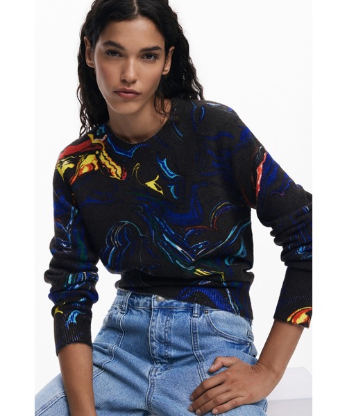 Desigual（デシグアル）の「クリスチャン・ラクロワ マーブルプリント クルーネックセーター（ニット/セーター・レディース・ブラック・S/M/L/XL/XS）」の4枚目の写真