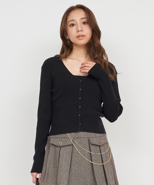 ROYAL PARTY（ロイヤルパーティー）の「ウォッシャブルVネックニットカーディガン（カーディガン/ボレロ・レディース・ブラック/マルチ/オフホワイト/グレー/ボルドー・FREE）」の3枚目の写真