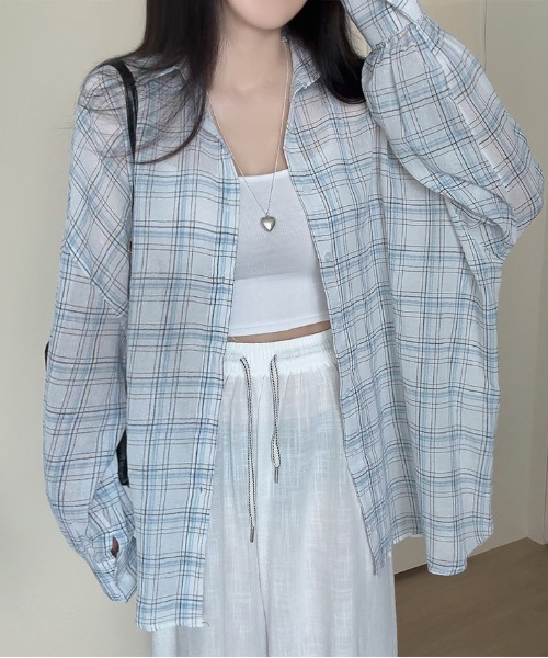 gossip!ロサンゼルス(ゴシップロサンゼルス)の「ヴィンテージチェック ルーズフィットシャツ Y2K(Tシャツ/カットソー・レディース・ベージュ/チェック/ホワイト/ブラック・FREE)」の2枚目の写真