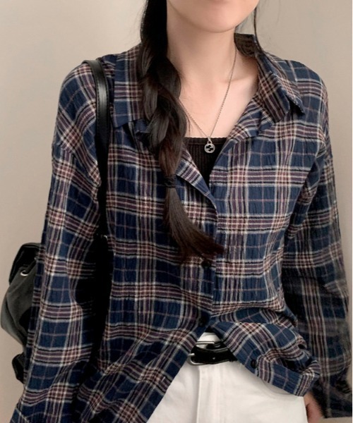 gossip!ロサンゼルス(ゴシップロサンゼルス)の「ヴィンテージチェック ルーズフィットシャツ Y2K(Tシャツ/カットソー・レディース・ベージュ/チェック/ホワイト/ブラック・FREE)」の4枚目の写真