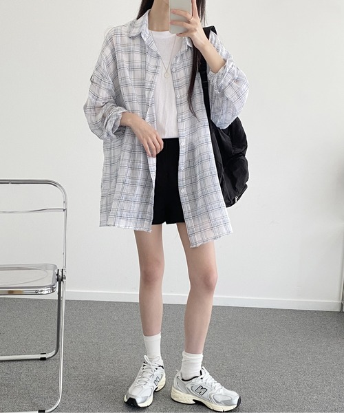 gossip!ロサンゼルス(ゴシップロサンゼルス)の「ヴィンテージチェック ルーズフィットシャツ Y2K(Tシャツ/カットソー・レディース・ベージュ/チェック/ホワイト/ブラック・FREE)」の15枚目の写真