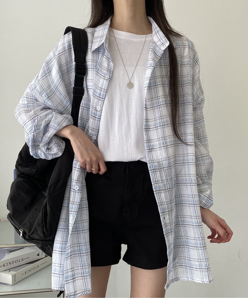 gossip!ロサンゼルス(ゴシップロサンゼルス)の「ヴィンテージチェック ルーズフィットシャツ Y2K(Tシャツ/カットソー・レディース・ベージュ/チェック/ホワイト/ブラック・FREE)」の16枚目の写真