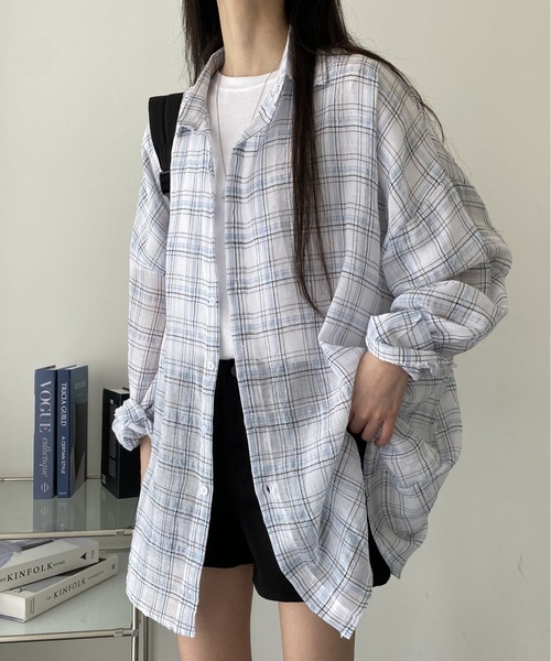 gossip!ロサンゼルス(ゴシップロサンゼルス)の「ヴィンテージチェック ルーズフィットシャツ Y2K(Tシャツ/カットソー・レディース・ベージュ/チェック/ホワイト/ブラック・FREE)」の12枚目の写真
