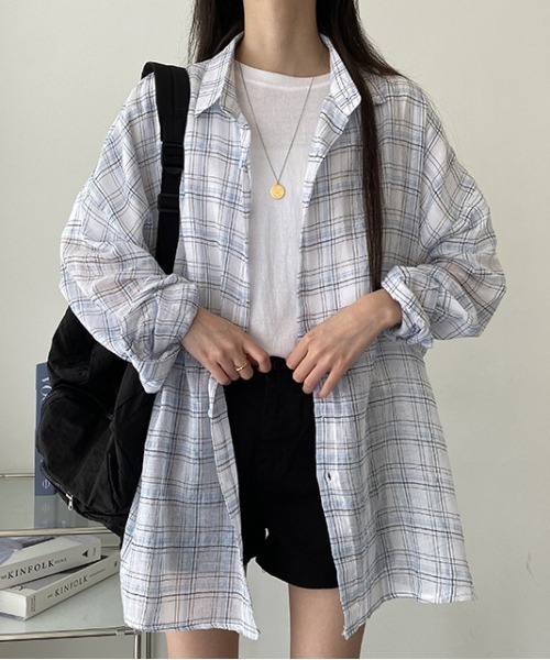 gossip!ロサンゼルス(ゴシップロサンゼルス)の「ヴィンテージチェック ルーズフィットシャツ Y2K(Tシャツ/カットソー・レディース・ベージュ/チェック/ホワイト/ブラック・FREE)」の14枚目の写真